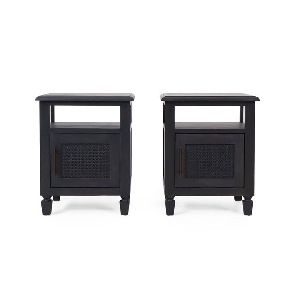 Gdf Studio Lempster Rustic Acacia Wood And Cane Nightstands Set Of 2 Dark Gray