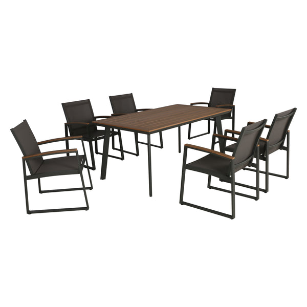 gdf studio Lena Outdoor 7 Piece Aluminum Dining Set with Mesh Chairs