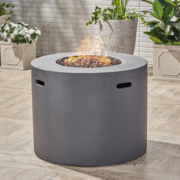 Gdf Studio Leo Outdoor 31-inch Round Light Weight Concrete Gas Burning Fire Pit