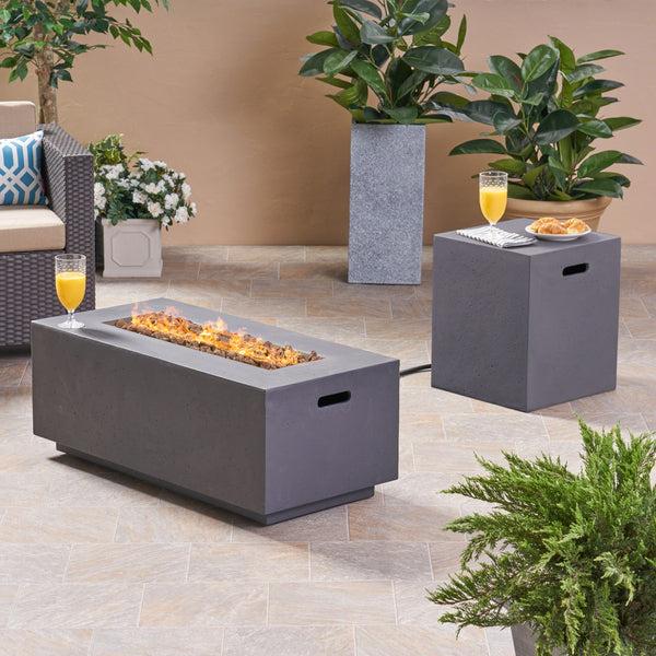 Gdf Studio Leo Outdoor 40-inch Rectangular Light Weight Concrete Gas Burning Fire Pit