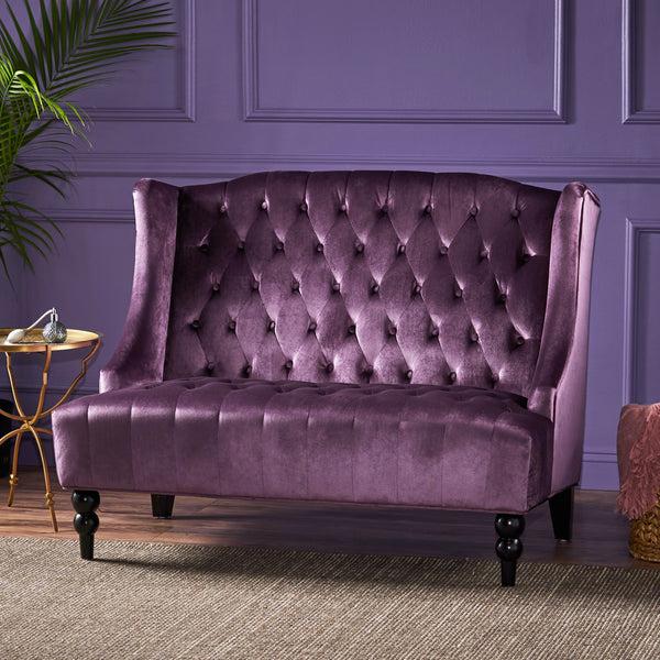 Gdf Studio Leona French Style High Back Tufted Winged Velvet Loveseat