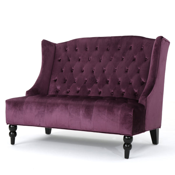 gdf studio Leona French Style High Back Tufted Winged Velvet Loveseat