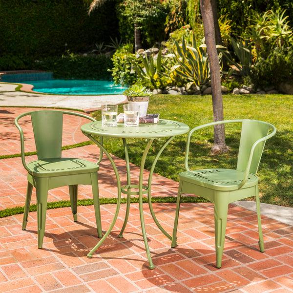 Gdf Studio Leona Outdoor 3 Piece Paint Finished Iron Bistro Set