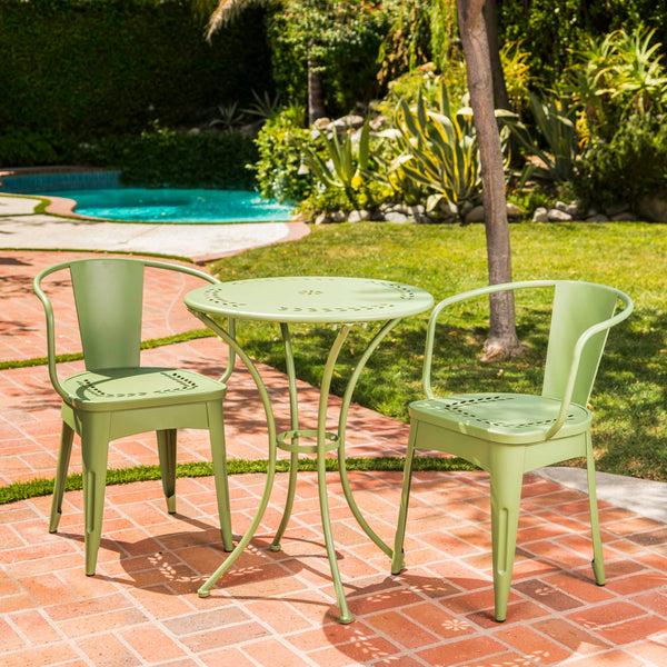Gdf Studio Leona Outdoor 3 Piece Paint Finished Iron Bistro Set