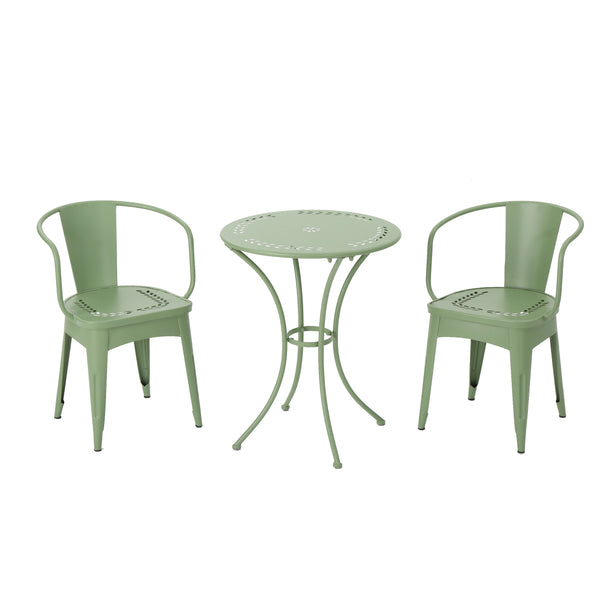 gdf studio Leona Outdoor 3 Piece Paint Finished Iron Bistro Set