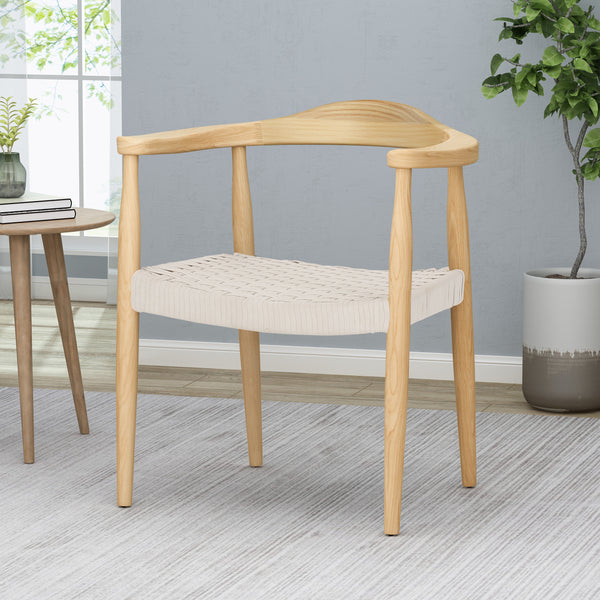 Gdf Studio Leonela Mid-Century Modern Ash Wood Accent Chair With Olefin Rope Seat