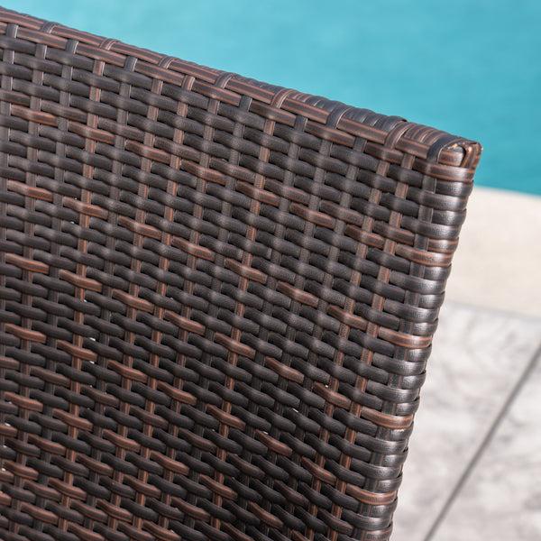 Gdf Studio Leopold Outdoor 7 Piece Acacia Wood/ Wicker Dining Set Teak Finish And Multibrown
