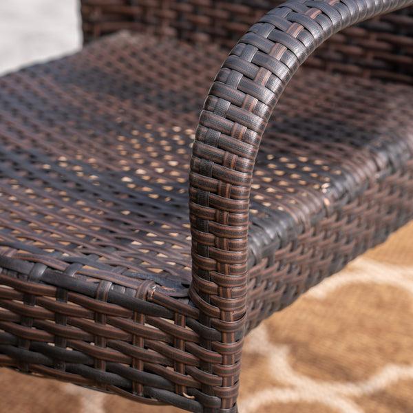 Gdf Studio Leopold Outdoor 7 Piece Acacia Wood/ Wicker Dining Set Teak Finish And Multibrown