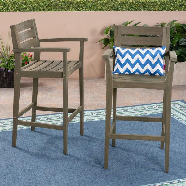 Gdf Studio Lera Outdoor Rustic Acacia Wood Barstool (Set Of 2)