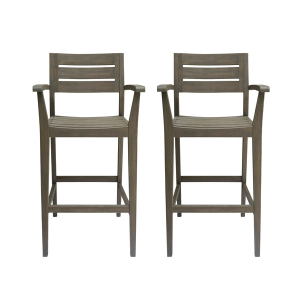 gdf studio Lera Outdoor Rustic Acacia Wood Barstool (Set of 2)