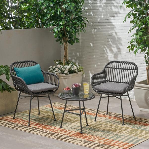 Gdf Studio Lesley Outdoor Faux Wicker 2 Seater Chat Set With Tempered Glass Table