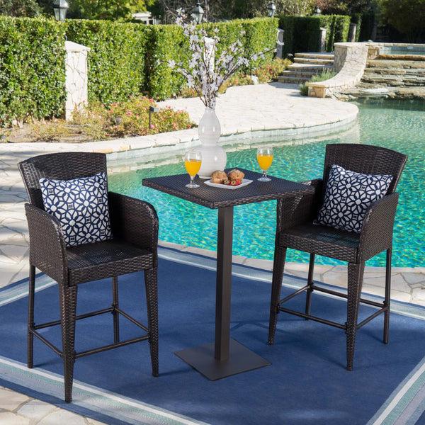 Gdf Studio Lester Outdoor 3 Piece Square Multi-brown Wicker Bar Set