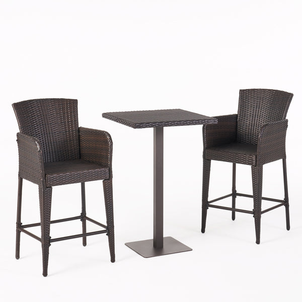 gdf studio Lester Outdoor 3 Piece Square Multi-brown Wicker Bar Set
