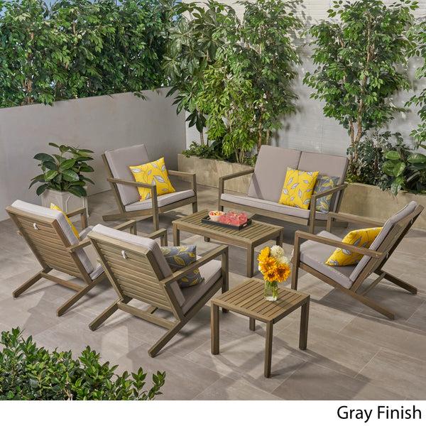 Gdf Studio Lester Outdoor 6 Seater Acacia Wood Extended Chat Set