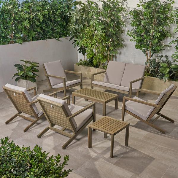 Gdf Studio Lester Outdoor 6 Seater Acacia Wood Extended Chat Set