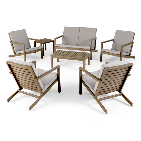 gdf studio Lester Outdoor 6 Seater Acacia Wood Extended Chat Set