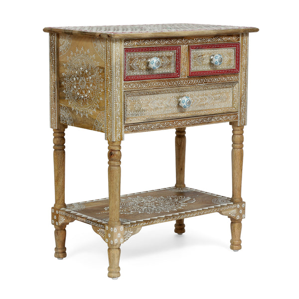 gdf studio Leverick Handcrafted Boho 3 Drawer Mango Wood End Table