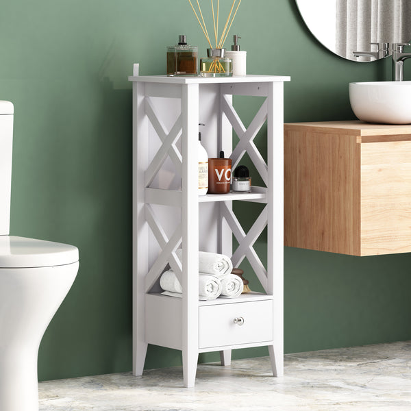 gdf studio Lewis Modern Bathroom Floor Storage Rack with Drawer