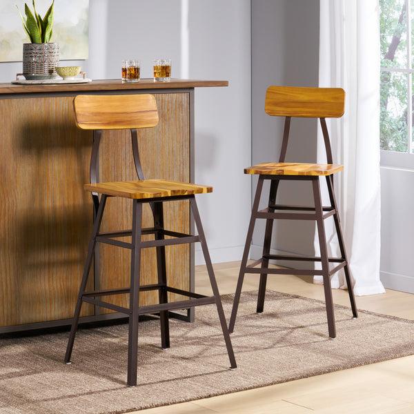 Gdf Studio Lilinden Natural Stained Laminated Acacia 28-Inch Bar Chair (Set Of 2)