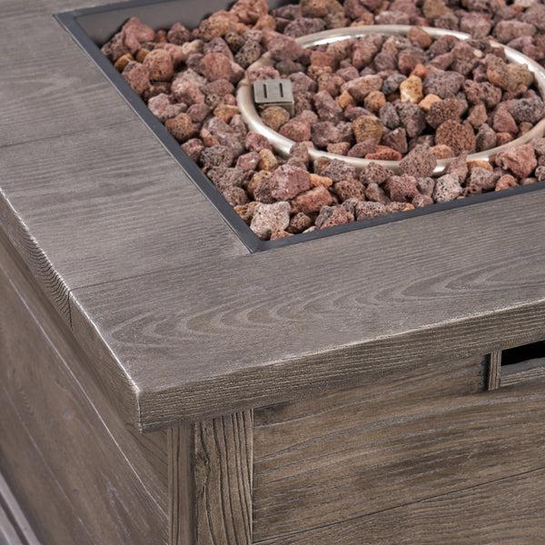 Gdf Studio Lilith Outdoor 5 Piece Acacia Wood Club Chair And Fire Pit Set Gray Finish And Gray