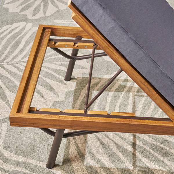 Gdf Studio Lilith Outdoor Acacia And Eucalyptus Chaise Lounge Teak Finish And Dark Gray