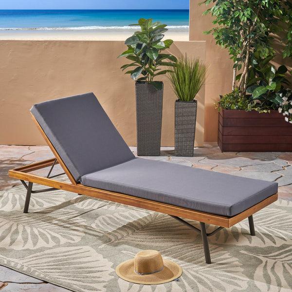 Gdf Studio Lilith Outdoor Acacia And Eucalyptus Chaise Lounge Teak Finish And Dark Gray
