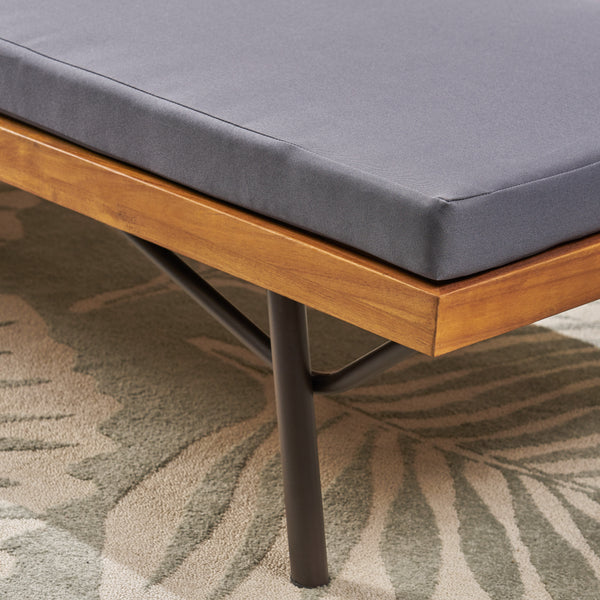 Gdf Studio Lilith Outdoor Acacia And Eucalyptus Chaise Lounge Teak Finish And Dark Gray