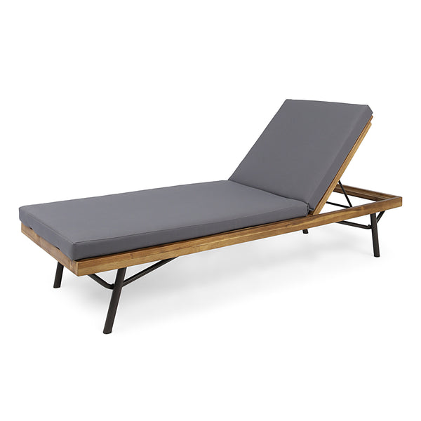 gdf studio Lilith Outdoor Acacia and Eucalyptus Chaise Lounge Teak Finish and Dark Gray