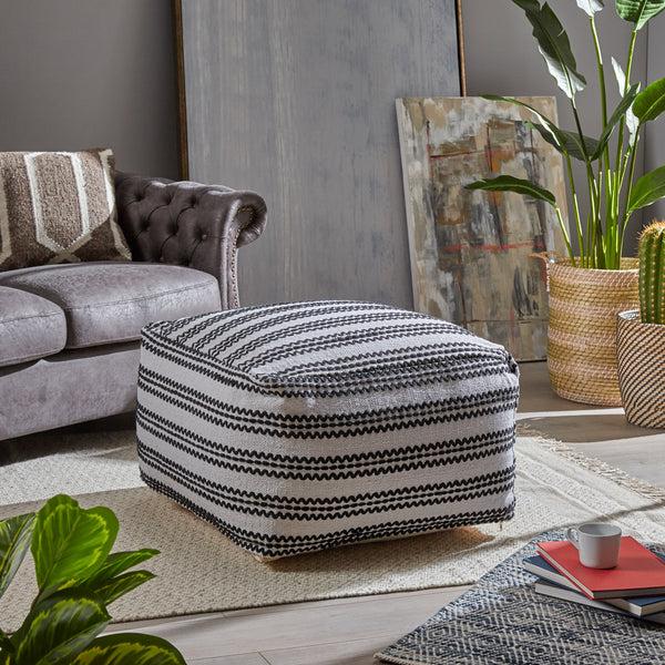 Gdf Studio Lillian Large Square Casual Pouf Contemporary Black And Natural Cotton