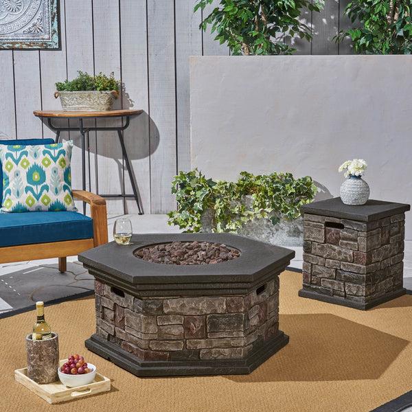 Gdf Studio Lillian Outdoor 32" Octagonal Light Weight Concrete Fire Pit - 40 000 BTU Mixed Brown