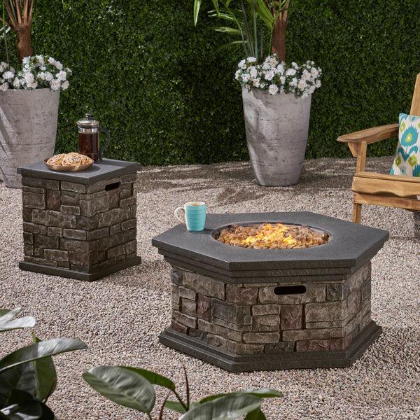 Gdf Studio Lillian Outdoor 32" Octagonal Light Weight Concrete Fire Pit - 40 000 BTU Mixed Brown