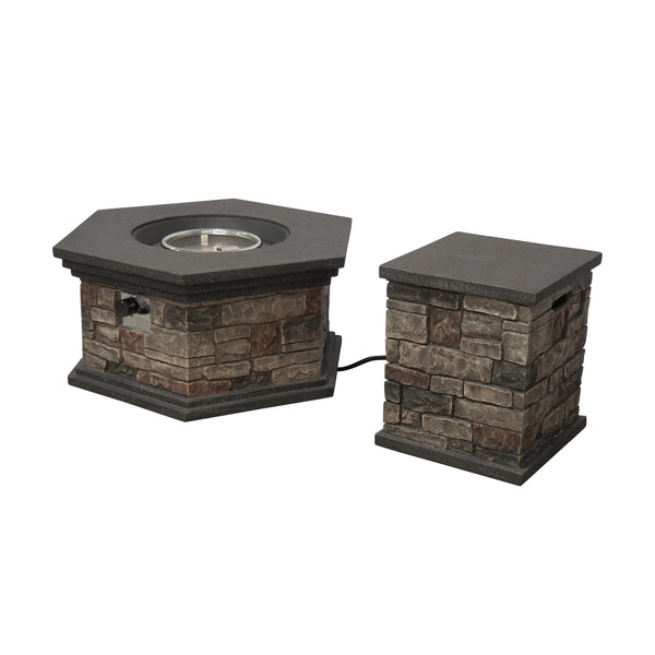 gdf studio Lillian Outdoor 32" Octagonal Light Weight Concrete Fire Pit - 40 000 BTU Mixed Brown