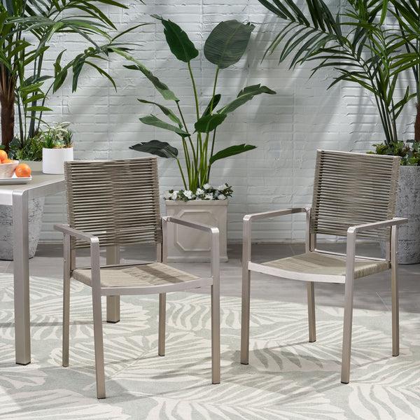 Gdf Studio Lillian Outdoor Modern Aluminum Dining Chair With Rope Seat (Set Of 2)