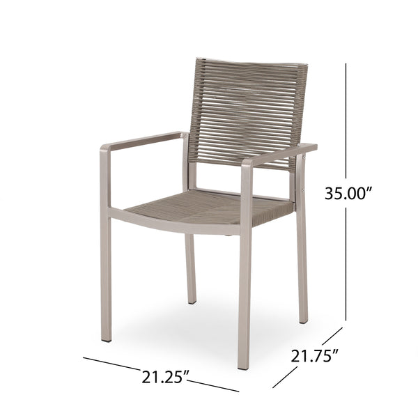 Gdf Studio Lillian Outdoor Modern Aluminum Dining Chair With Rope Seat (Set Of 2)