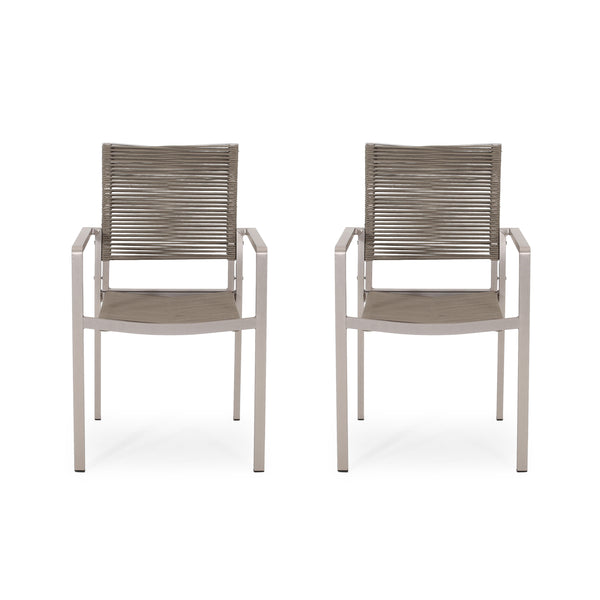 gdf studio Lillian Outdoor Modern Aluminum Dining Chair with Rope Seat (Set of 2)