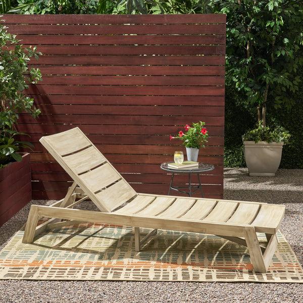 Gdf Studio Lillian Outdoor Wood And Iron Chaise Lounge