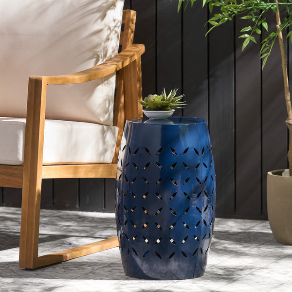 Gdf Studio Lilly Outdoor Modern 12-Inch Criss-Cross Cut Metal Barrel Side Table