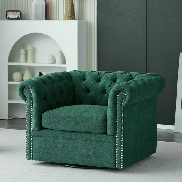 gdf studio Lily Upholstered Tufted Chesterfield Swivel Club Chair