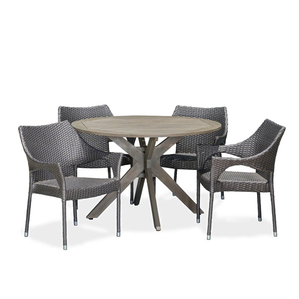 Gdf Studio Lina Outdoor 5 Piece Wood And Wicker Dining Set Gray And Gray