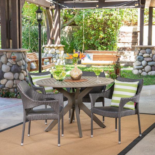 gdf studio Lina Outdoor 5 Piece Wood and Wicker Dining Set Gray and Gray