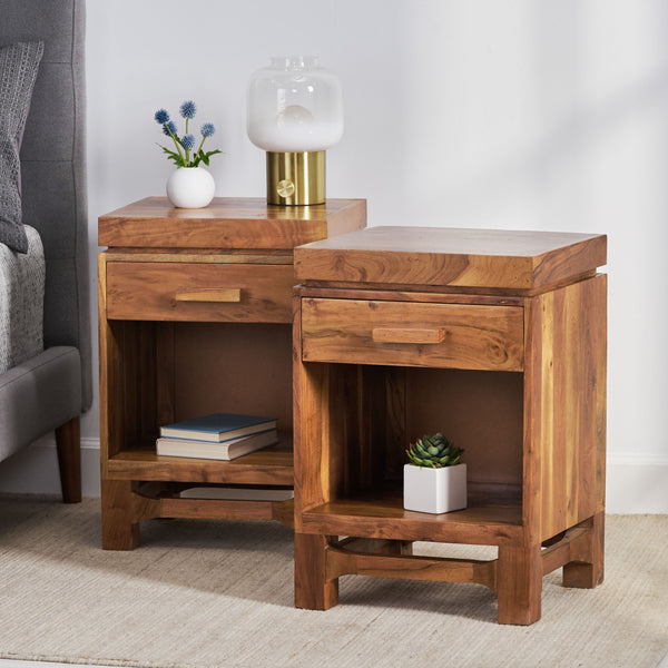 Gdf Studio Lindale Boho Handcrafted Acacia Wood Nightstand Set Of 2