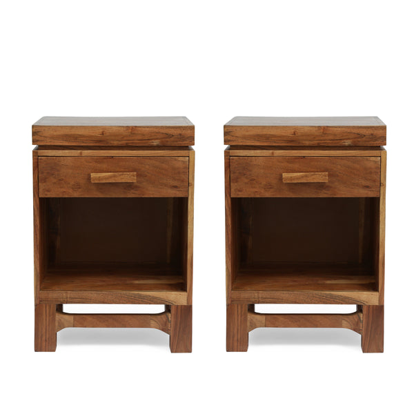 gdf studio Lindale Boho Handcrafted Acacia Wood Nightstand Set of 2