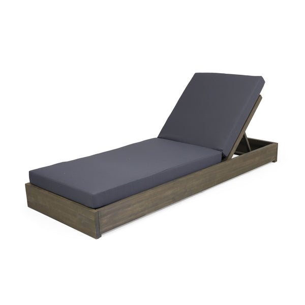Gdf Studio Lindero Outdoor Acacia Wood Armless Adjustable Chaise Lounge With Cushion