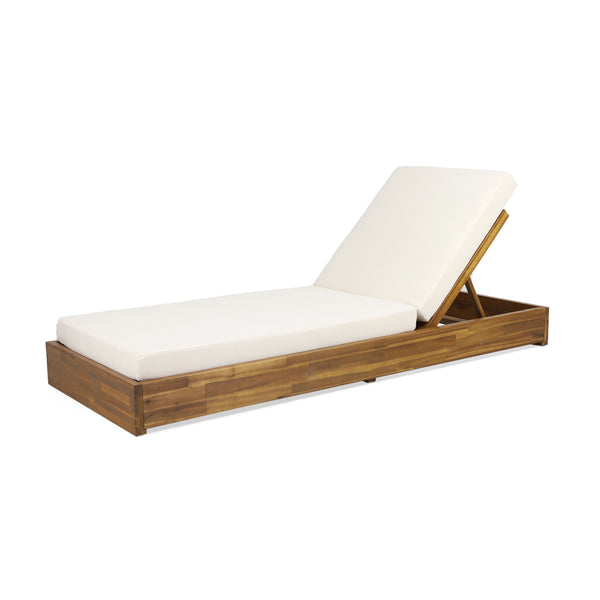 gdf studio Lindero Outdoor Acacia Wood Armless Adjustable Chaise Lounge with Cushion