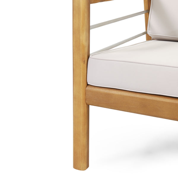 Gdf Studio Lindsey Outdoor Acacia Wood Club Chair With Cushions Teak And Beige