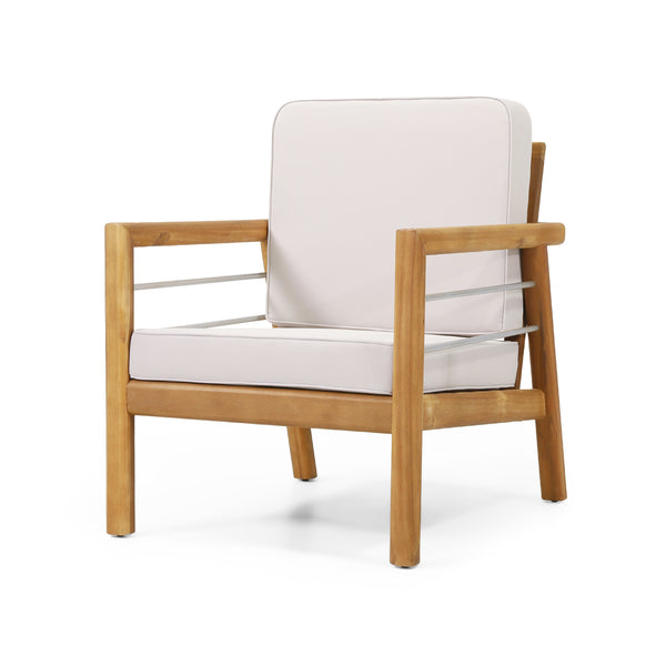 gdf studio Lindsey Outdoor Acacia Wood Club Chair with Cushions Teak and Beige
