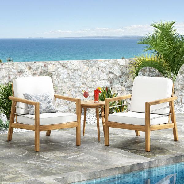 Gdf Studio Lindsey Outdoor Acacia Wood Club Chairs With Cushions Set Of 2 Beige And Teak