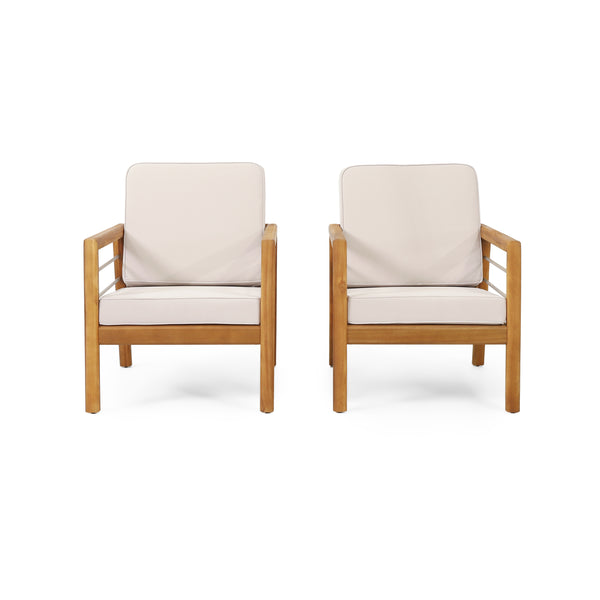 gdf studio Lindsey Outdoor Acacia Wood Club Chairs with Cushions Set of 2 Beige and Teak