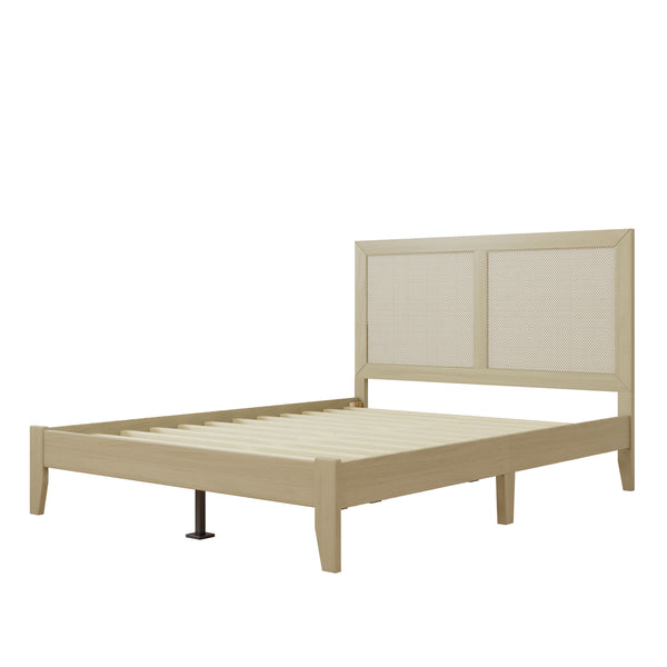 Gdf Studio Linenwood Eudoca Rubber Wood Platform Bed With Rattan Woven Headboard Natural
