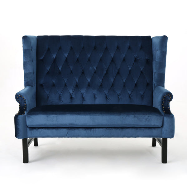 gdf studio Linsey High Back Tufted Winged New Velvet Loveseat